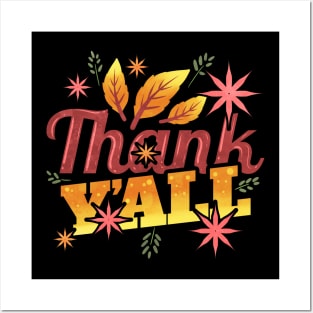 Thank Y'ALL Thank You All Leaves Logo Thanksgiving Posters and Art